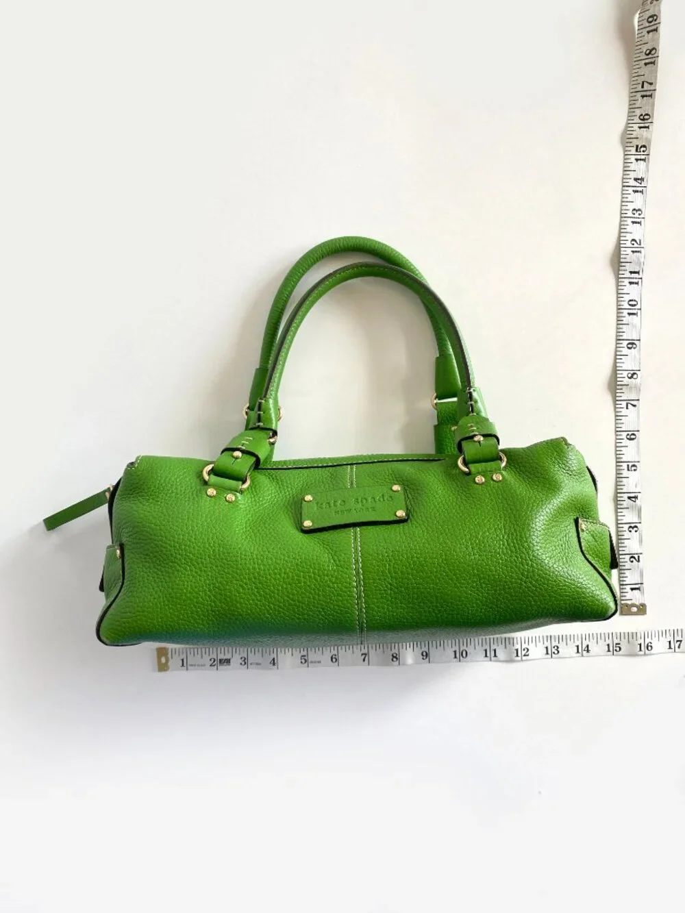 Kate Spade New York Green Leather Satchel Handbag Silver Hardware Y2K Vintage